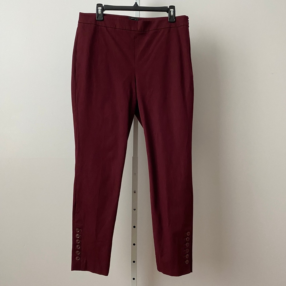 Talbots 10 Burgundy Chatham Ankle Pants Button Hem‎ Stretch Career Trousers